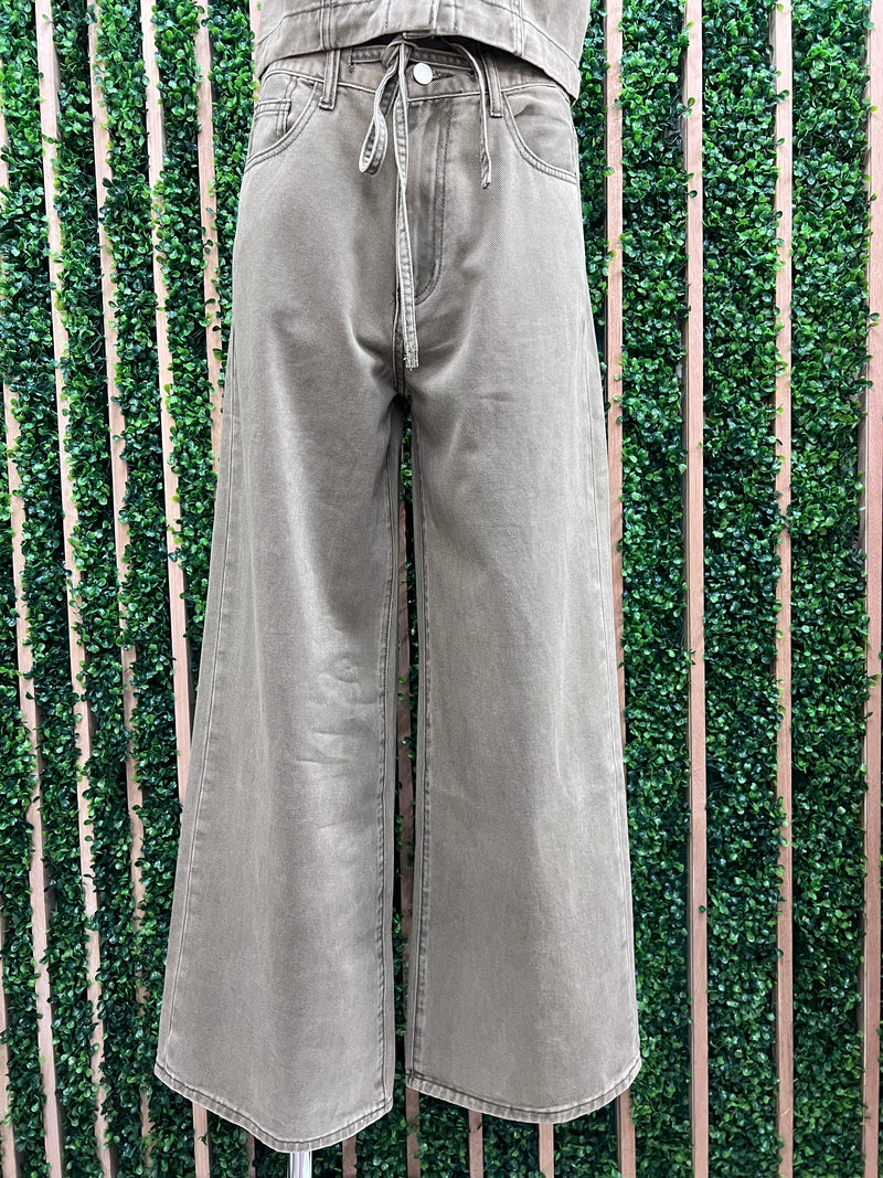 Olive Grove Wide Leg Denim Pant