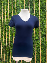V Neck Short Sleeve Long Basic Top