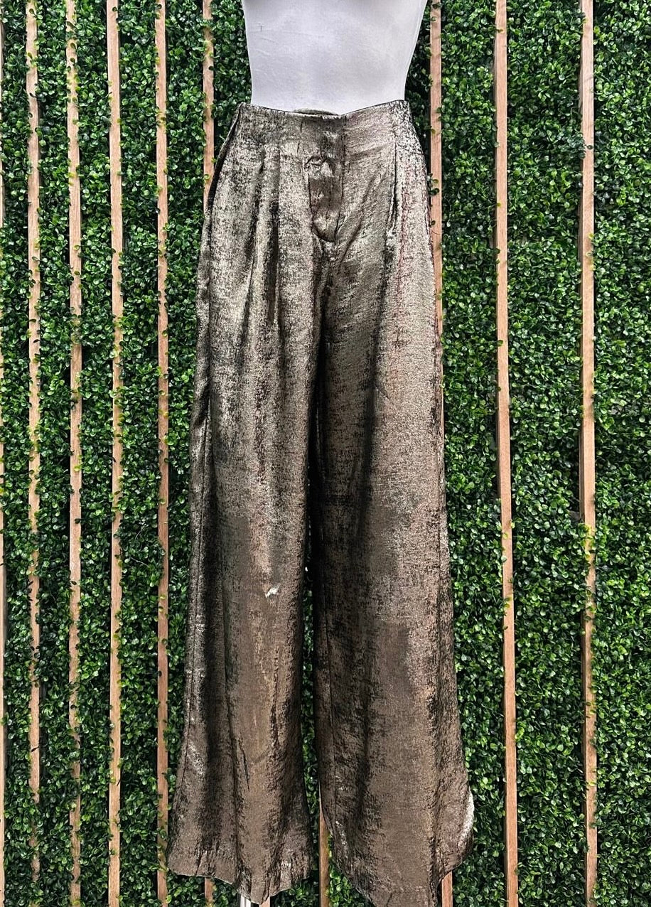 High Waist Metallic Gold Wide Leg Pants
