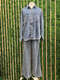 Washed Chambray Wide Leg Pant
