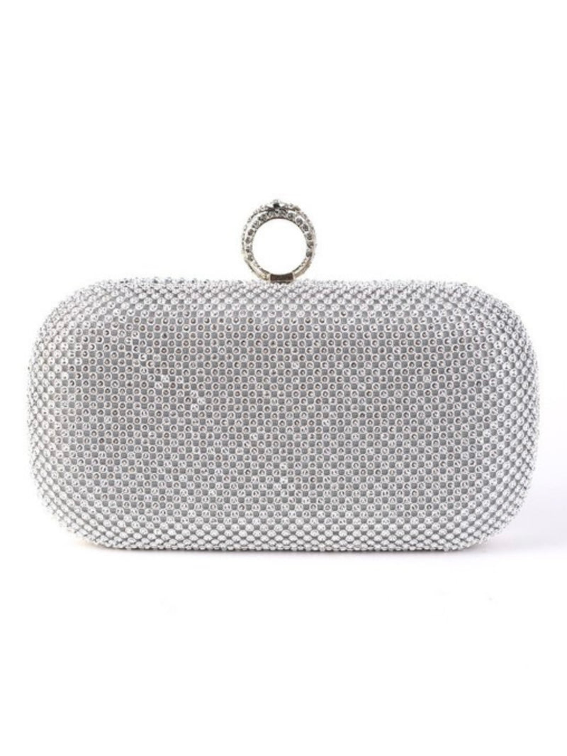 Ring Closure Rhinestone Studded Clutch