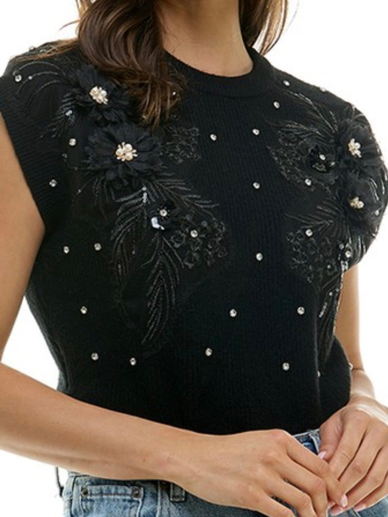 Crystal Embellished Sleeveless Sweater