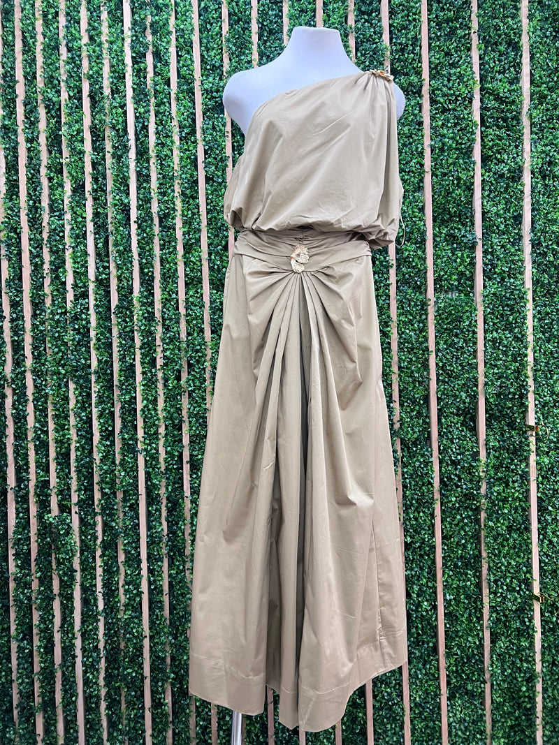 Sand Gold floral Detail Midi Skirt
