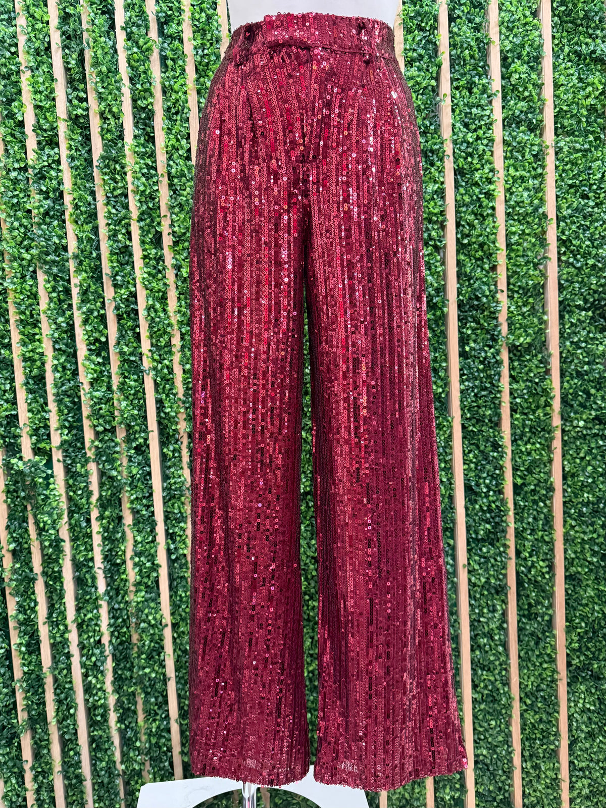 Burgundy Sequin Wide Leg Pant