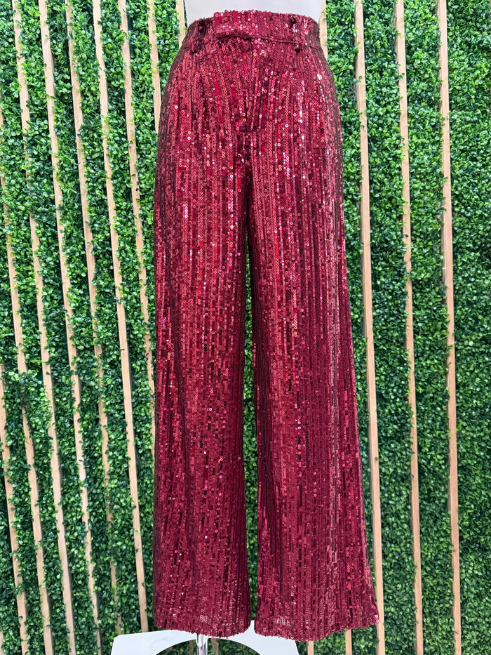 Burgundy Sequin Wide Leg Pant