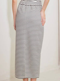 Ivory Black Striped Midi Skirt