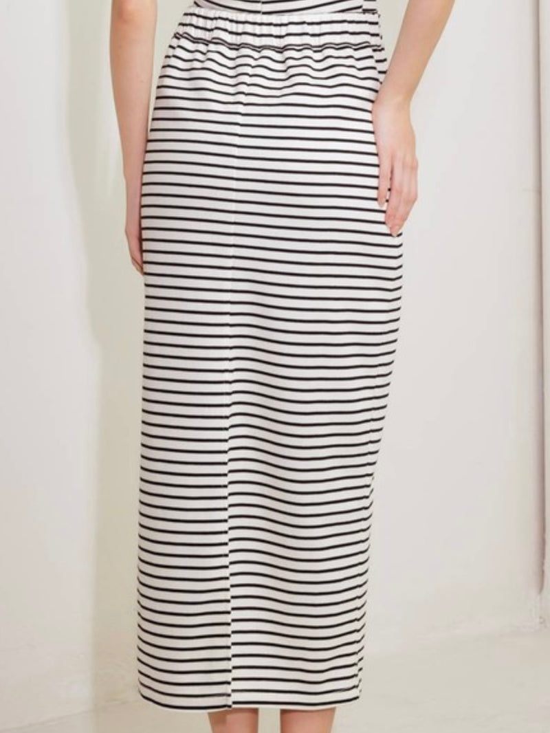 Ivory Black Striped Midi Skirt