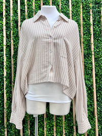 Taupe Natural Striped Button Down Blouse