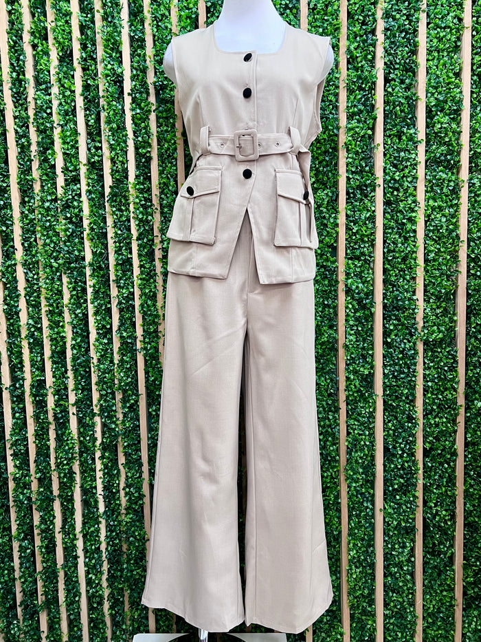 Beautiful Beige Fitted Blazer Set