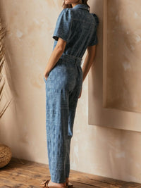 Bandana Denim Collared Jumpsuit