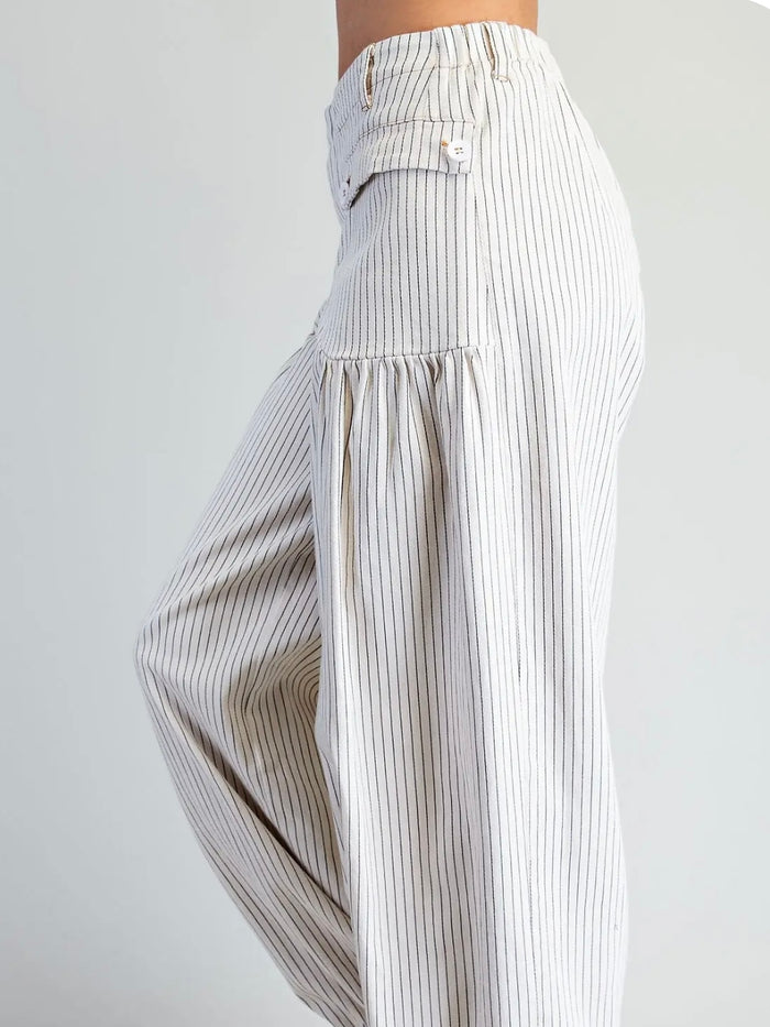 Oatmeal Pinstriped Cuffed Pants