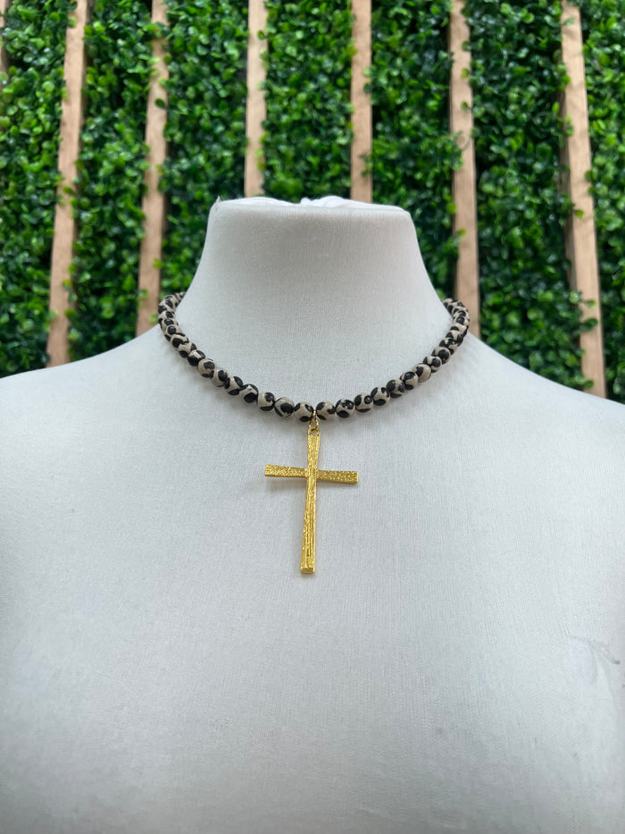 Gold Cross Gemstone Necklace