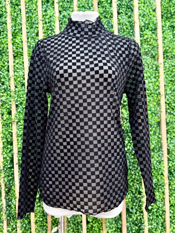 Mesh Checker Long Sleeve Top