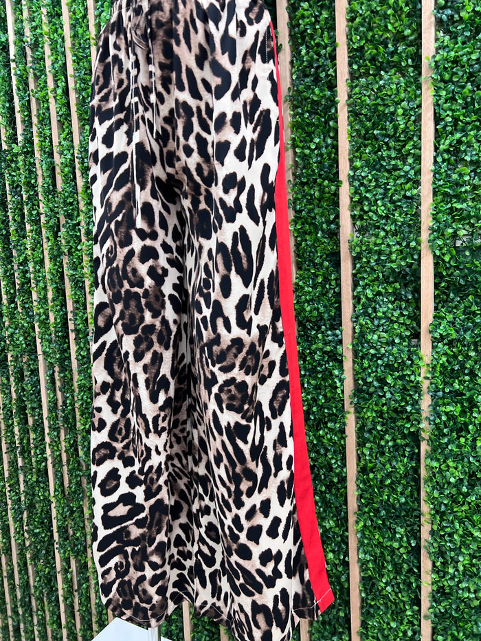 Red Side Stripe Leopard Pant