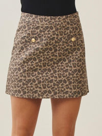 Button Detail Leopard Shorts