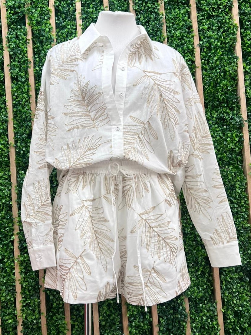 White Beige Palm Resort Blouse