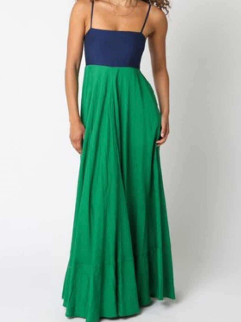 Beautiful Navy Green Block Maxi Dress