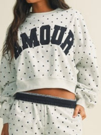 Amour Polka Dot Heather Grey Oversized Crew Neck Sweater