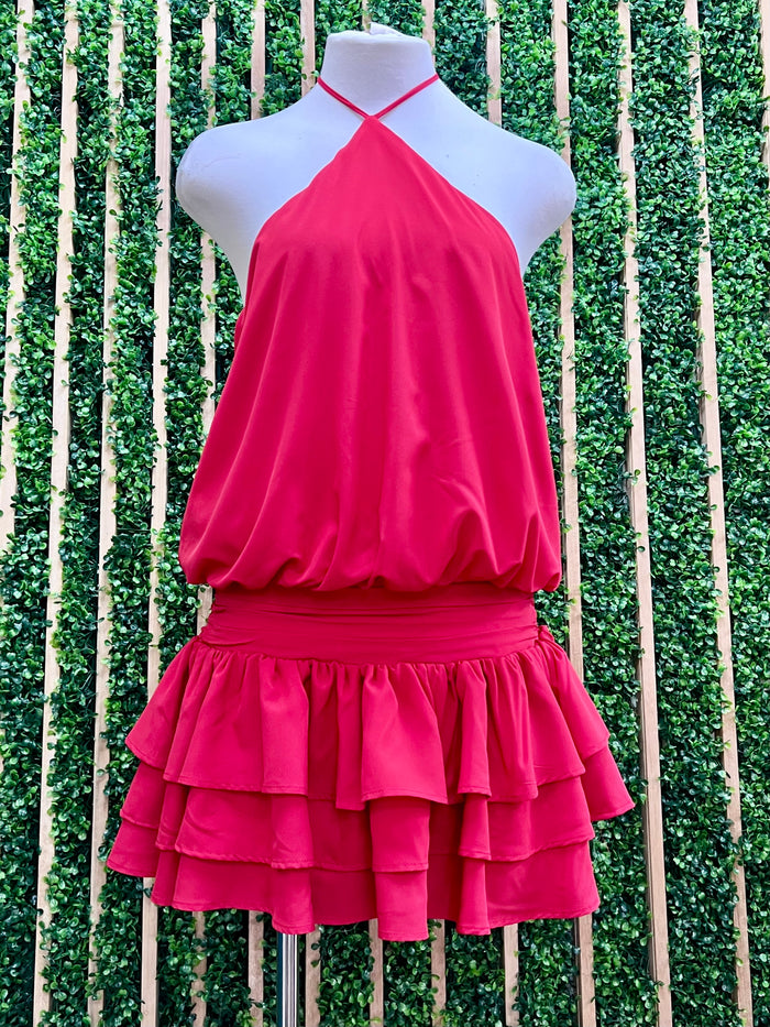Tiered Halter Chiffon Romper