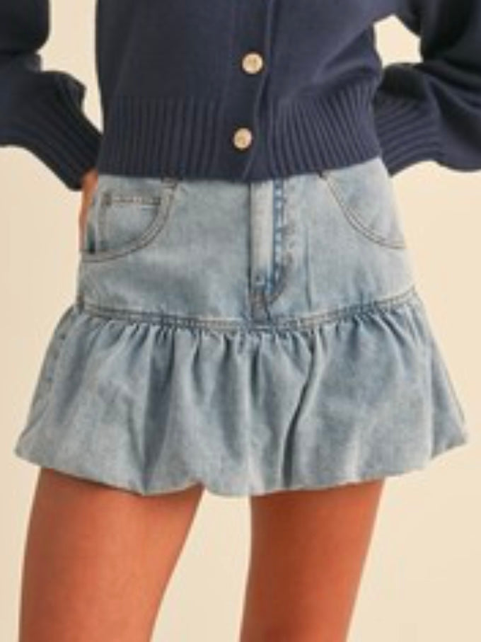 Bubble Hem Denim Skirt