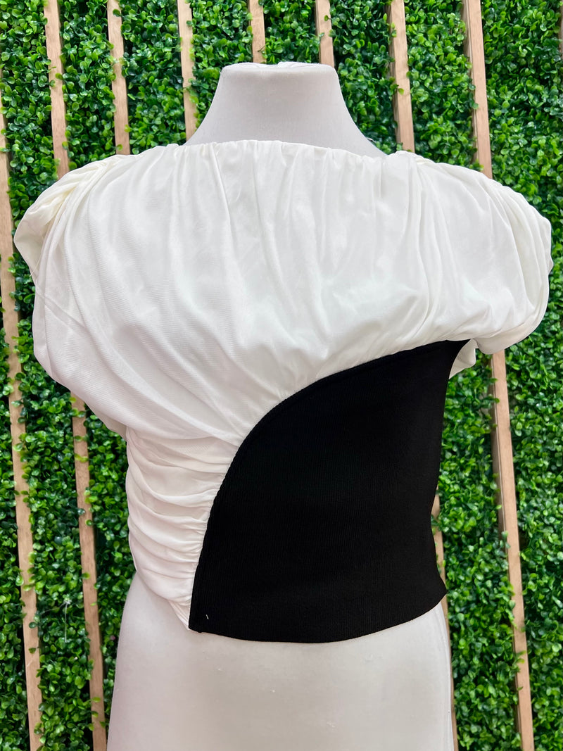 Elegant White Black Block Top