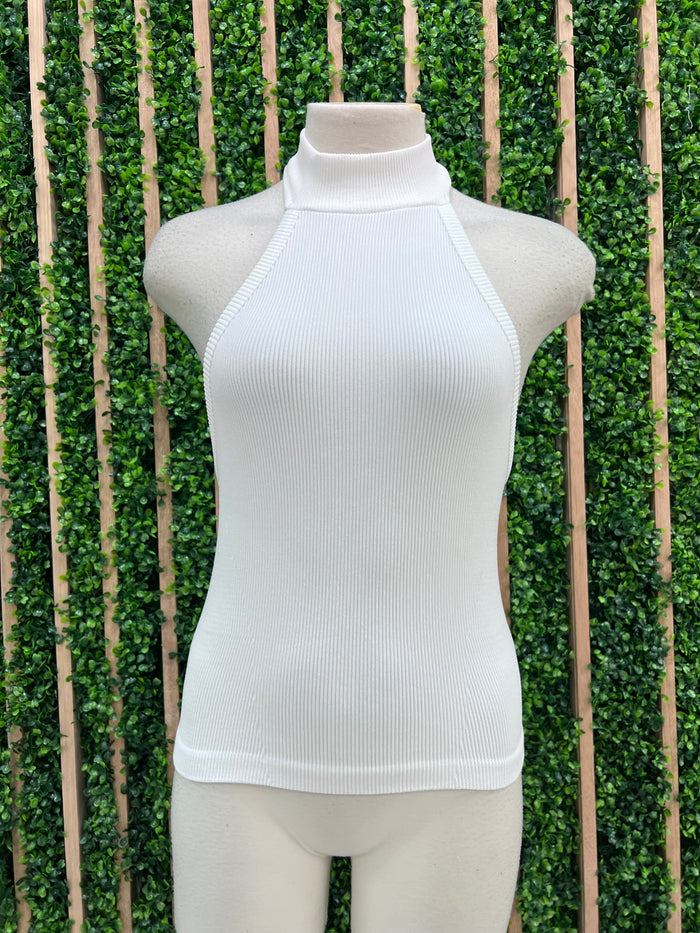 High Neck Ribbed Sleeveless Halter Basic