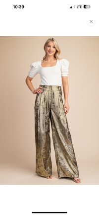 High Waist Metallic Gold Wide Leg Pants