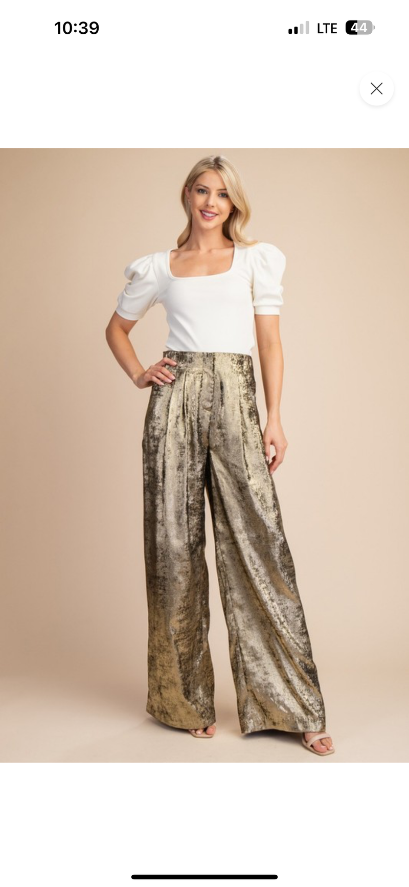High Waist Metallic Gold Wide Leg Pants