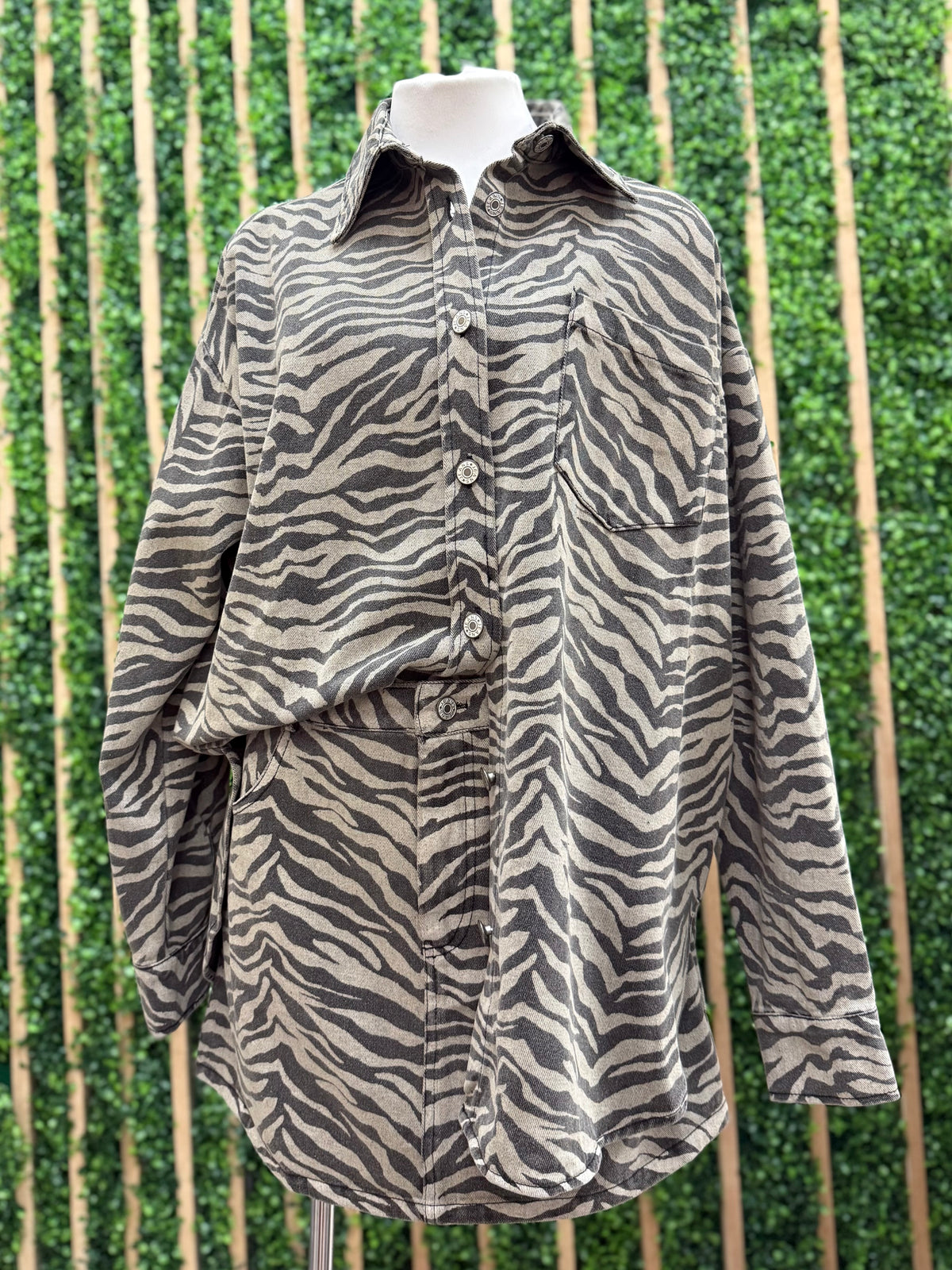 Sand Zebra Denim Short Skirt