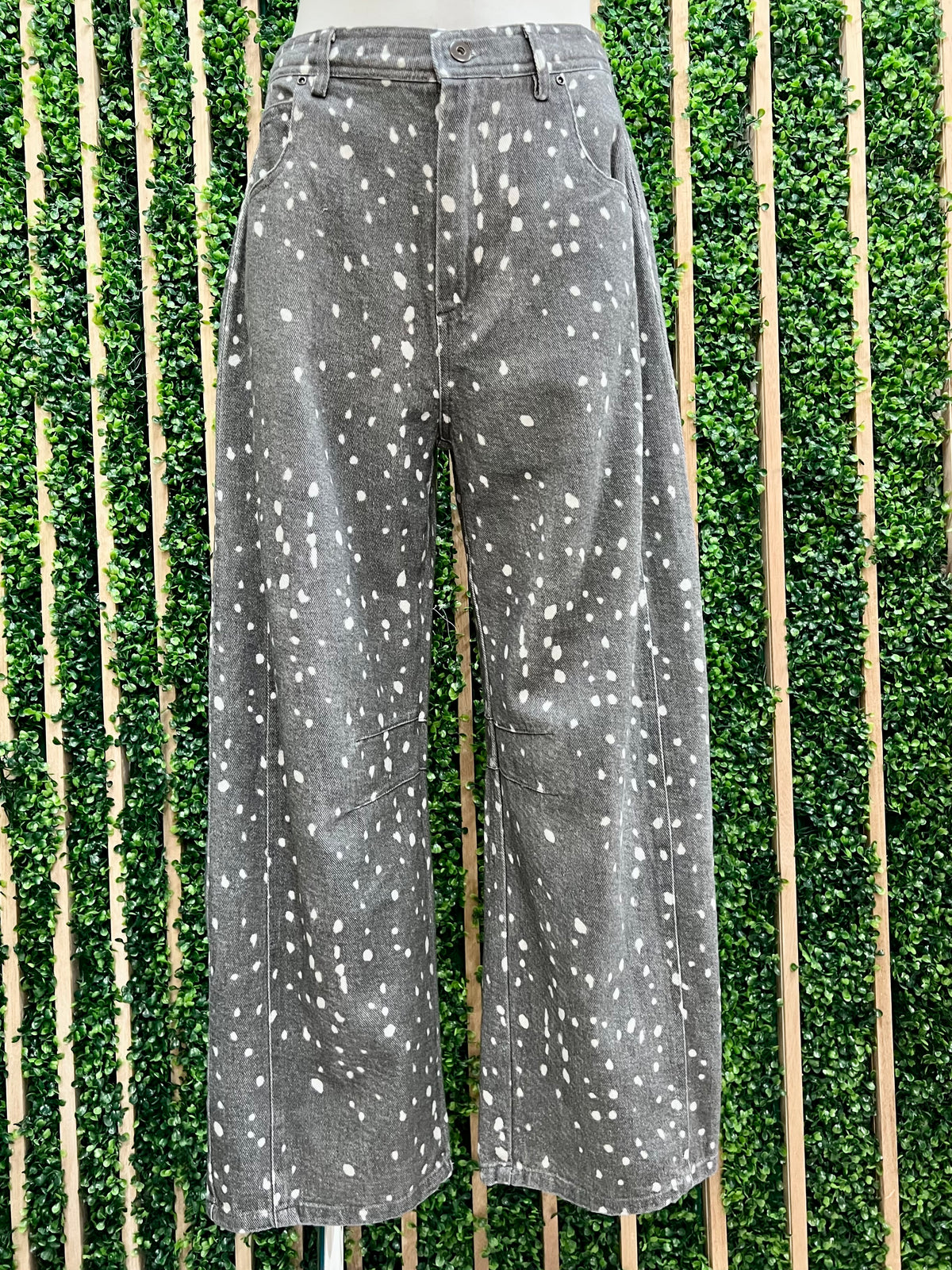 Grey Bambi Print Barrel Jean