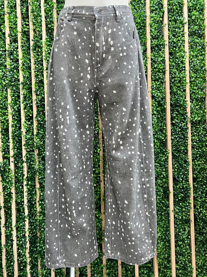 Grey Bambi Print Barrel Jean