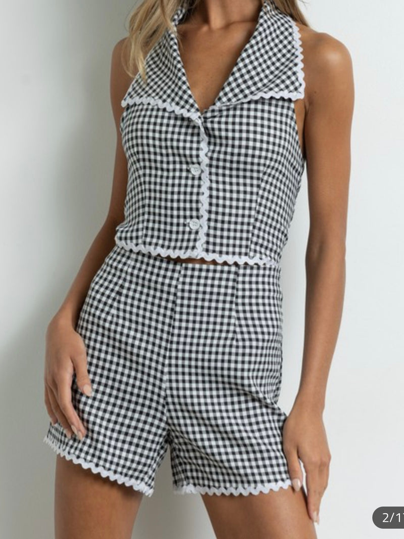 Black White Gingham Halter Top