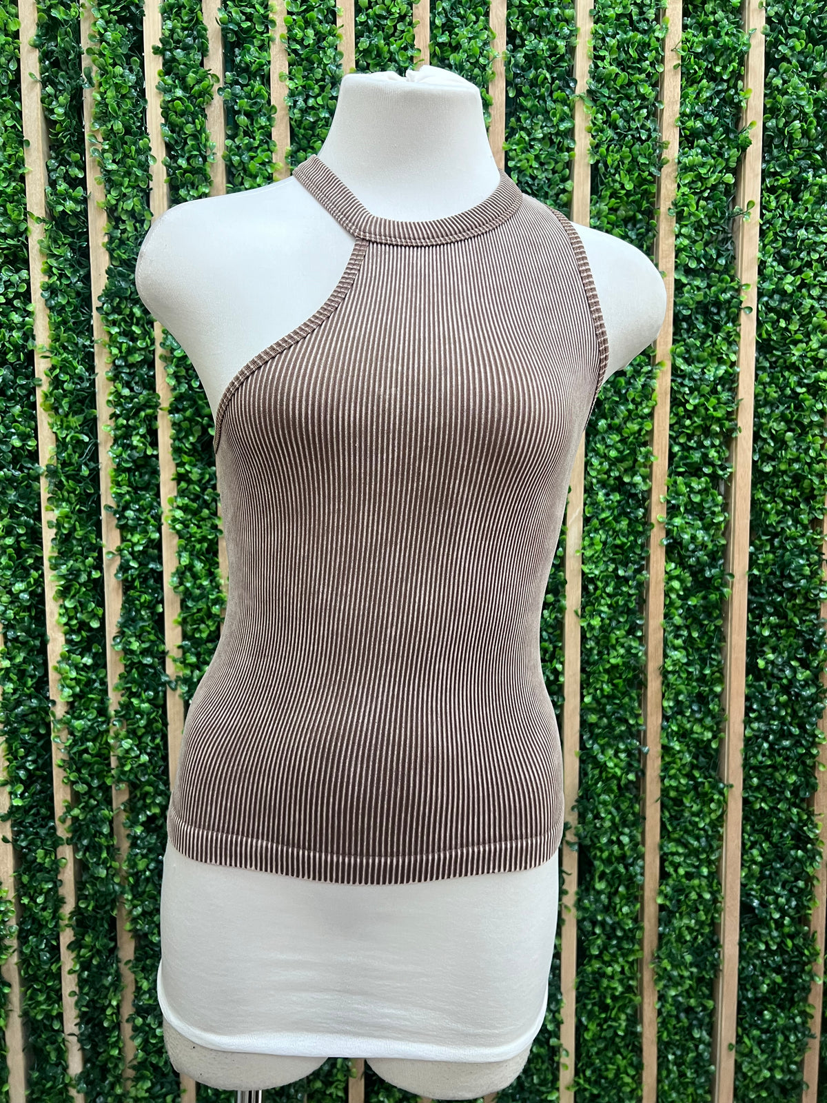 Acid Wash Cutout Neck Basic Top