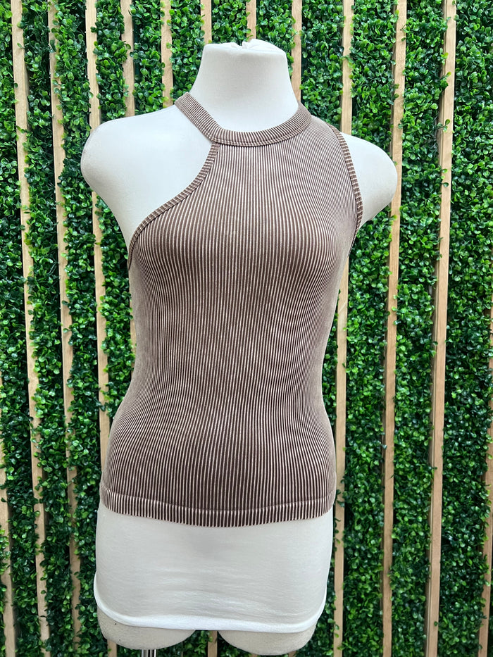 Acid Wash Cutout Neck Basic Top