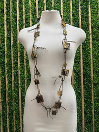 JH Wooden Squares on Leatherette Chain Necklaces