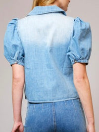 Peter Pan Collar Front Tie Denim Blouse