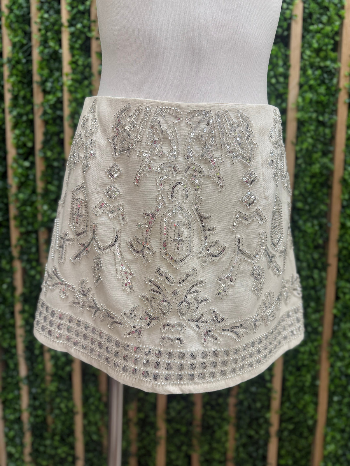 Silver Embroidery Linen Skort