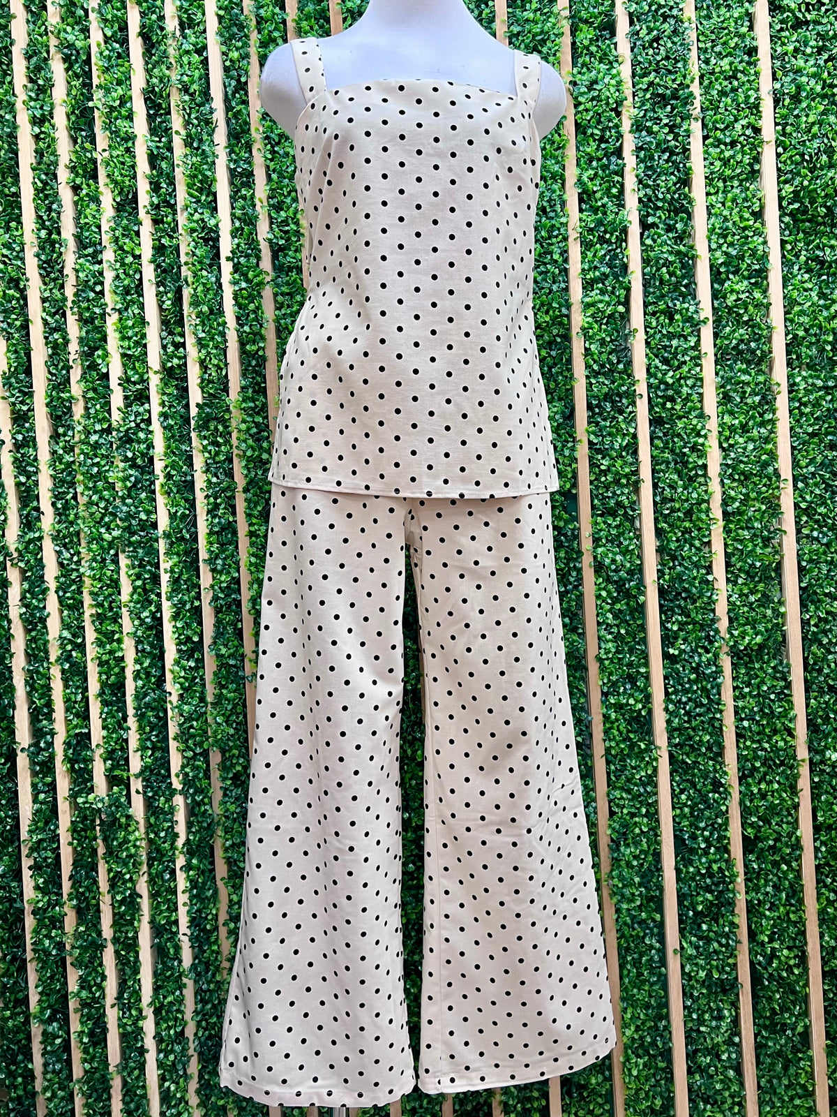 Ivory Black Polka Dot Linen Blend Tank Top
