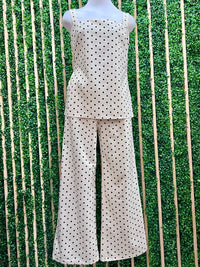 Ivory Black Polka Dot Linen Blend Tank Top