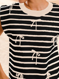 Stripe Contrast Ribbon Sleeveless Sweater Top