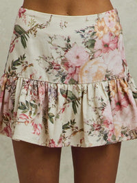 Cream Floral Printed Skirt