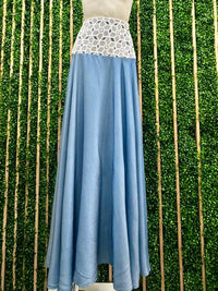 Lace Waist Denim Maxi Skirt