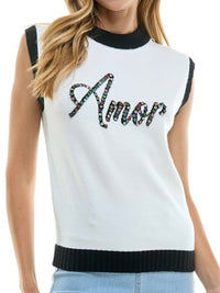 Amor Black Trim Knit Muscle Tank