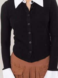 Black Collared Knit Blouse