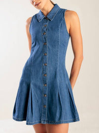Fitted Collared Sleveless Short Denim Dress