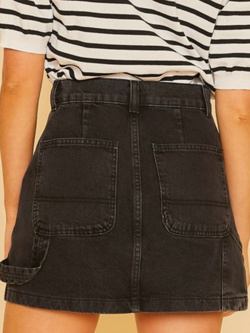 Black Denim Cargo Skirt