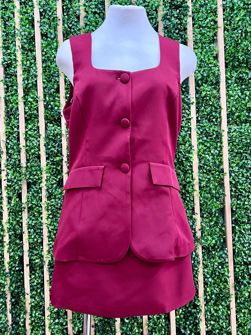 Burgundy Round Neck Vest Romper