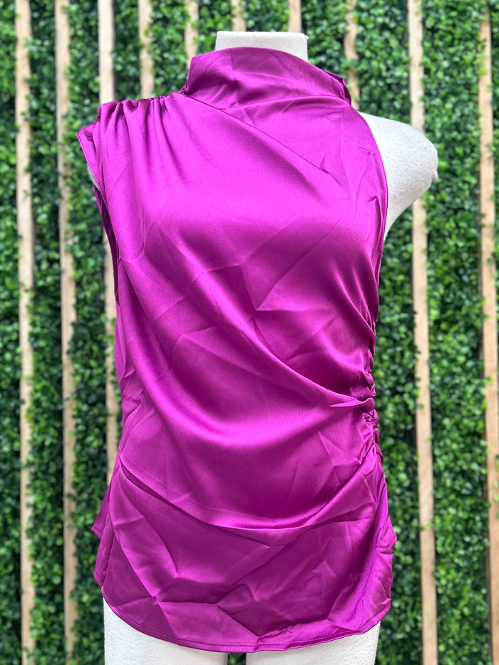 Mock Neck Satin Top