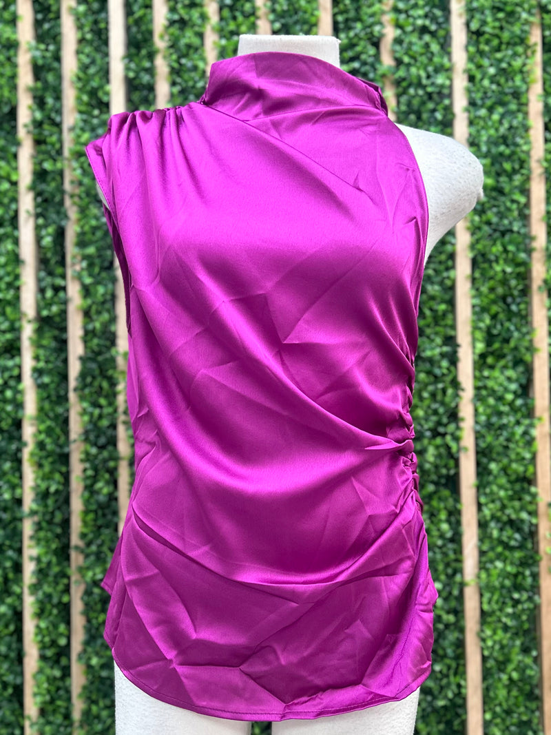Mock Neck Satin Top
