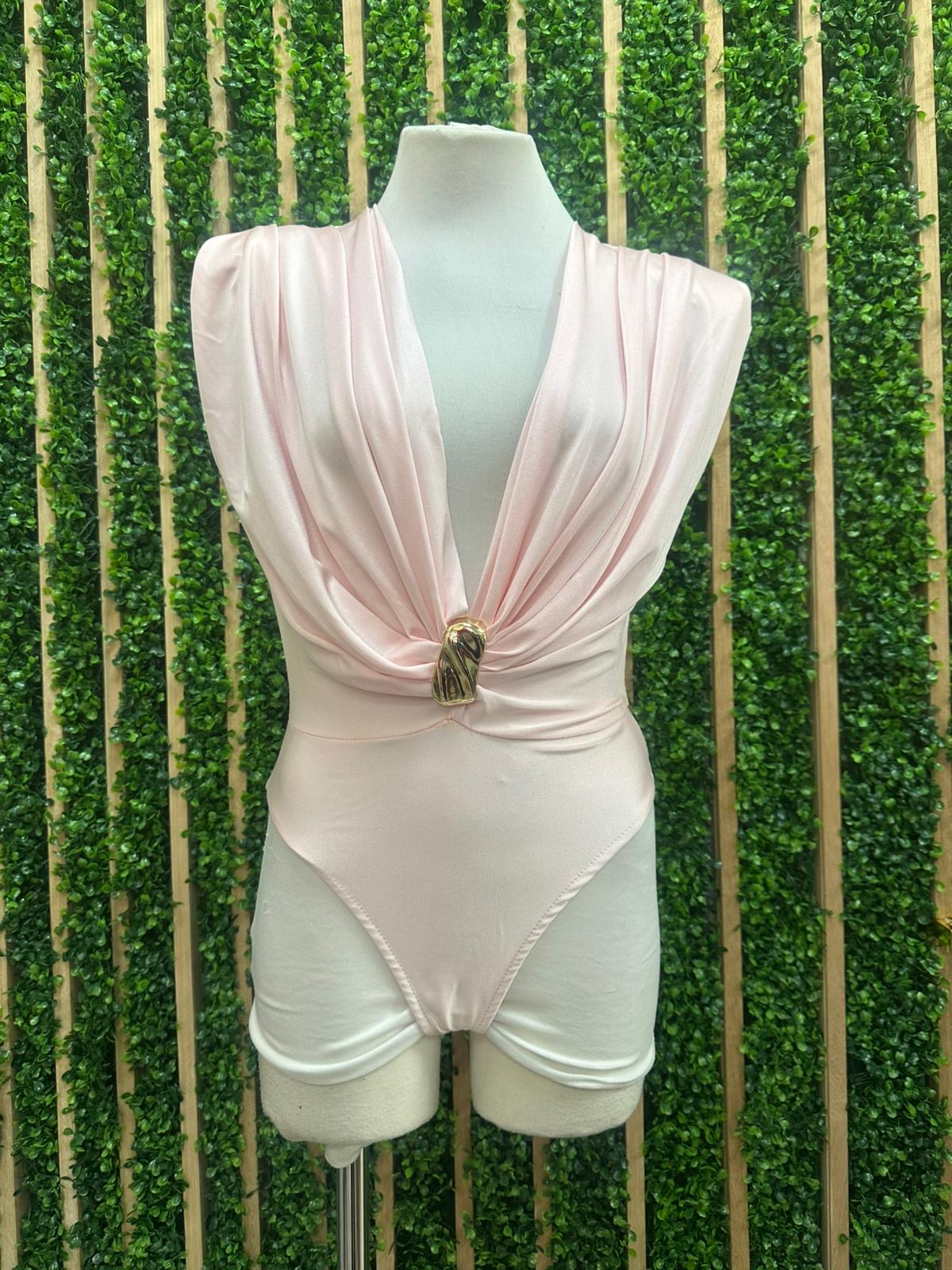 Brooch Detail V Neck Bodysuit